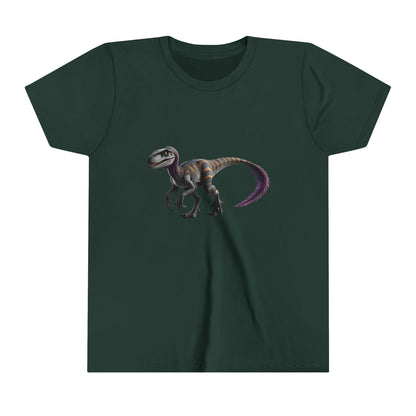 Youth Bold Blue Striped Velociraptor Tee – For Dino Lovers Ready to Roar into Adventure! 🦖🌊 - Unisex Jersey Short Sleeve Tee Super Comfy Dino T-Shirt Gift