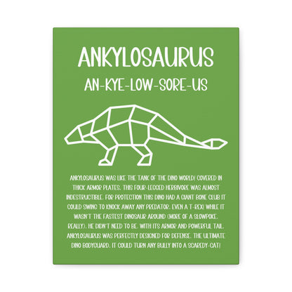 Polygon Outlined Ankylosaurus Vertical Matte Canvas Green, Stretched, 1.25" Amazing Gift for the Dino Lover in your life