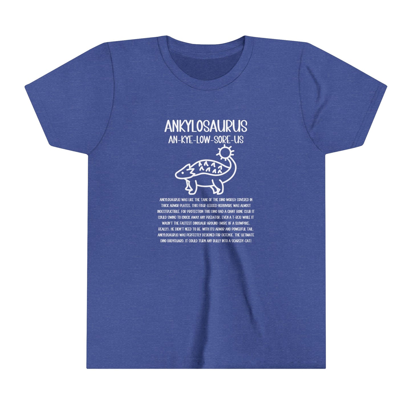 Youth Cute Ankylosaurus T-Shirt with Detailed White Graphics - Unisex Jersey Short Sleeve Tee Super Comfy Dino T-Shirt Gift