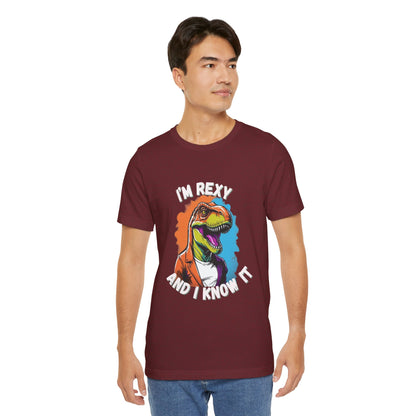 Vibrant Rex – I’m Rexy and I Know It Unisex T-Shirt with Bold Colors & T-Rex Swagger Unisex