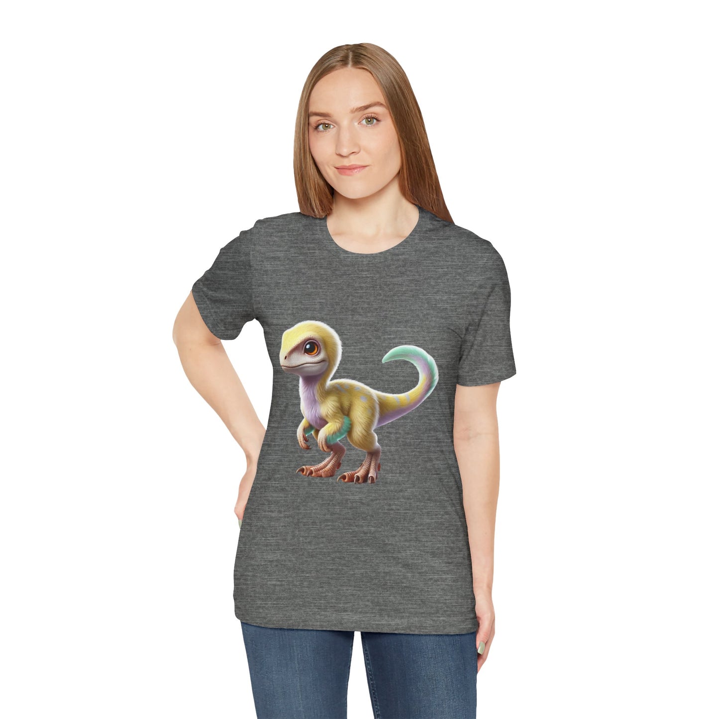 Fluffy Pastel Baby Velociraptor T-Shirt - Unisex Jersey Short Sleeve Tee Super Comfy Dino T-Shirt Gift