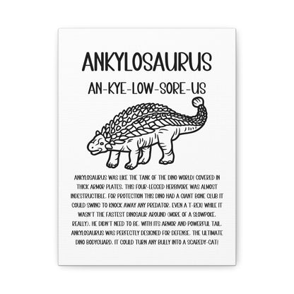 Outlined Ankylosaurus Vertical Matte Canvas White, Stretched, 1.25" Amazing Gift for the Dino Lover in your life