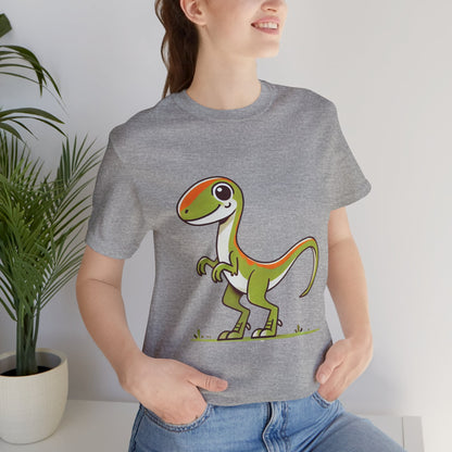 Playful Green Cartoon Velociraptor - Unisex Jersey Short Sleeve Tee Super Comfy Dino T-Shirt Gift