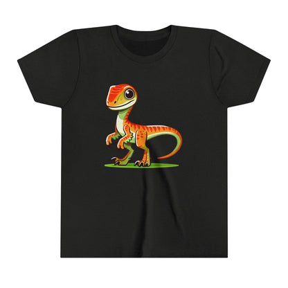 Youth Playful Green Velociraptor Tee – Cute Dino Style with a Splash of Fun! 🦖🍂🌿 - Unisex Jersey Short Sleeve Tee Super Comfy Dino T-Shirt Gift