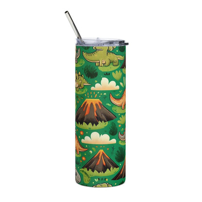 Stainless Steel 20oz (600 ml) Tumbler - " Cute Dino " With Straw and Lid, Keeps hot drinks hot and cold drinks cold for hours