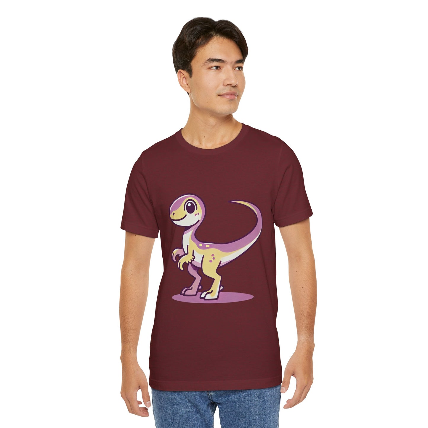 Lavender & Yellow Cartoon Velociraptor - Unisex Jersey Short Sleeve Tee Super Comfy Dino T-Shirt Gift