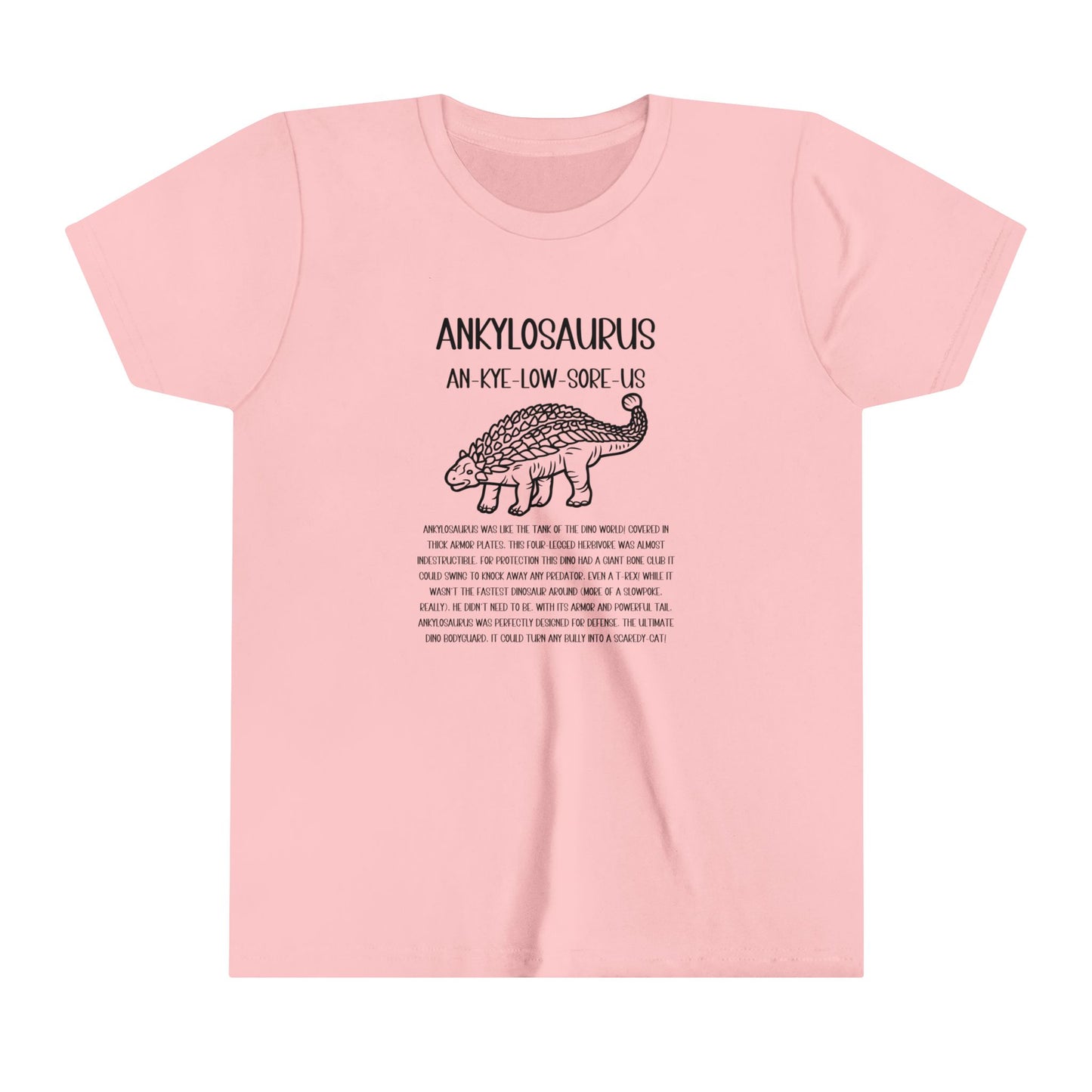 Copy of Youth Outlined Ankylosaurus T-Shirt with Black Graphics - Unisex Jersey Short Sleeve Tee Super Comfy Dino T-Shirt Gift