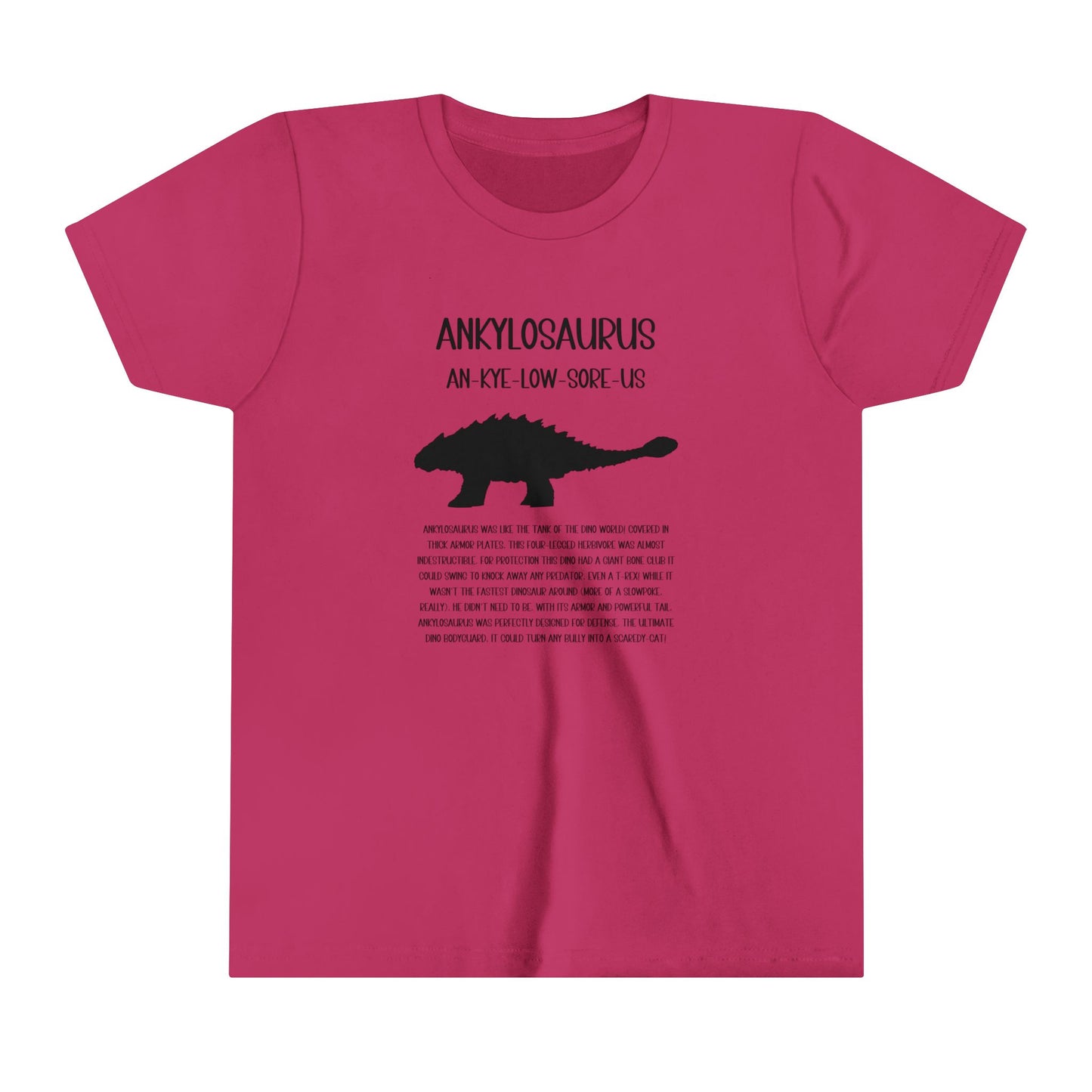 Youth Ankylosaurus T-Shirt with Detailed Black Graphics - Unisex Jersey Short Sleeve Tee Super Comfy Dino T-Shirt Gift