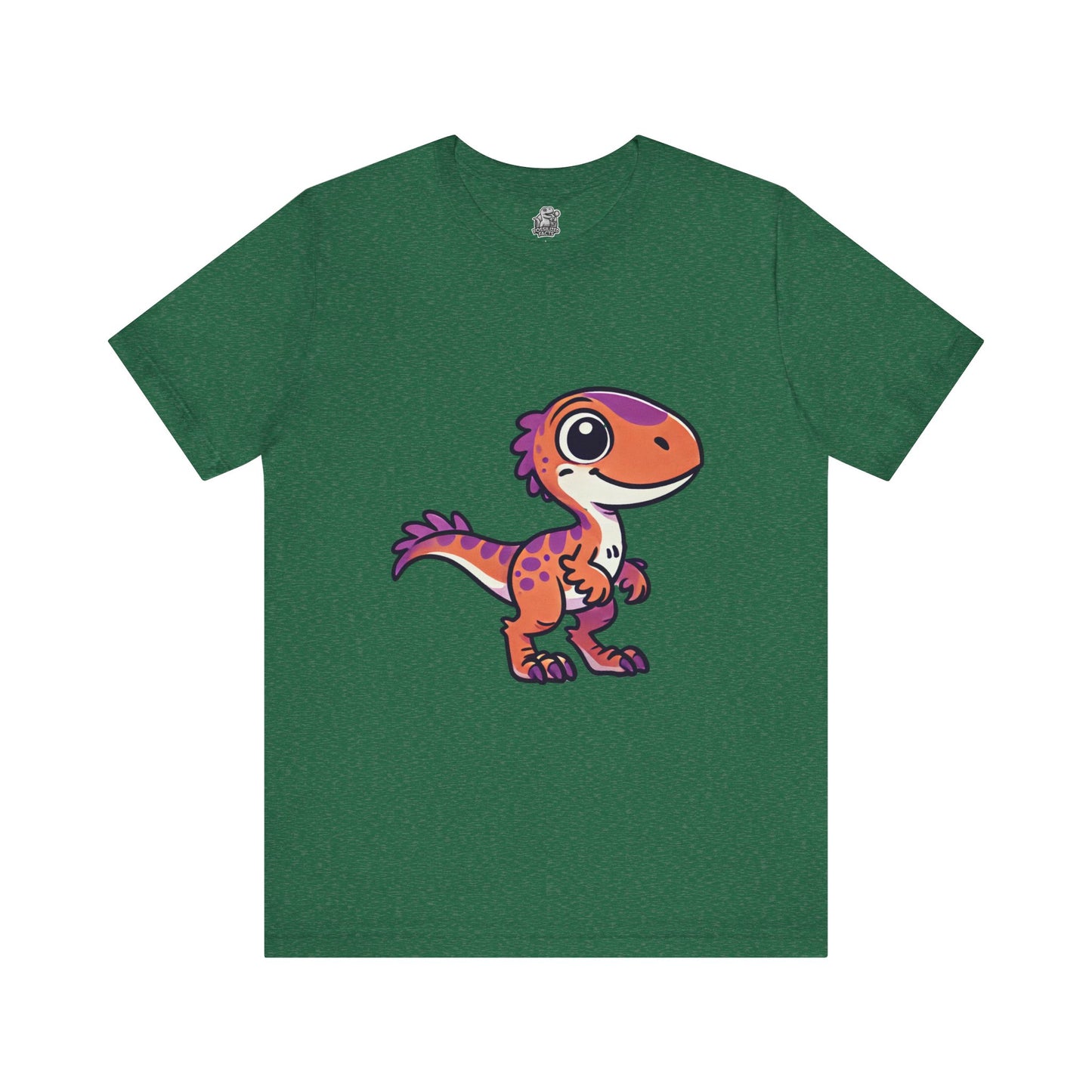 Adorable Cartoon Velociraptor Tee – Cute Dino Fun for All Ages! 🦖💜🧡 - Unisex Jersey Short Sleeve Tee Super Comfy Dino T-Shirt Gift