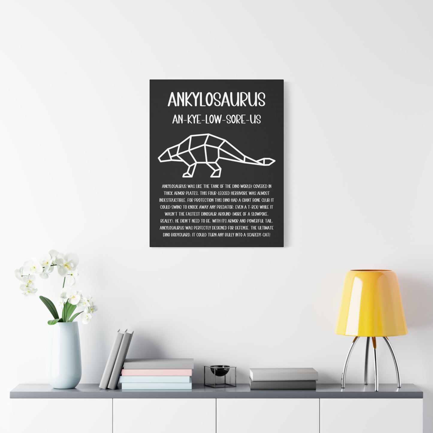 Polygon Outlined Ankylosaurus Vertical Matte Canvas Black, Stretched, 1.25" Amazing Gift for the Dino Lover in your life