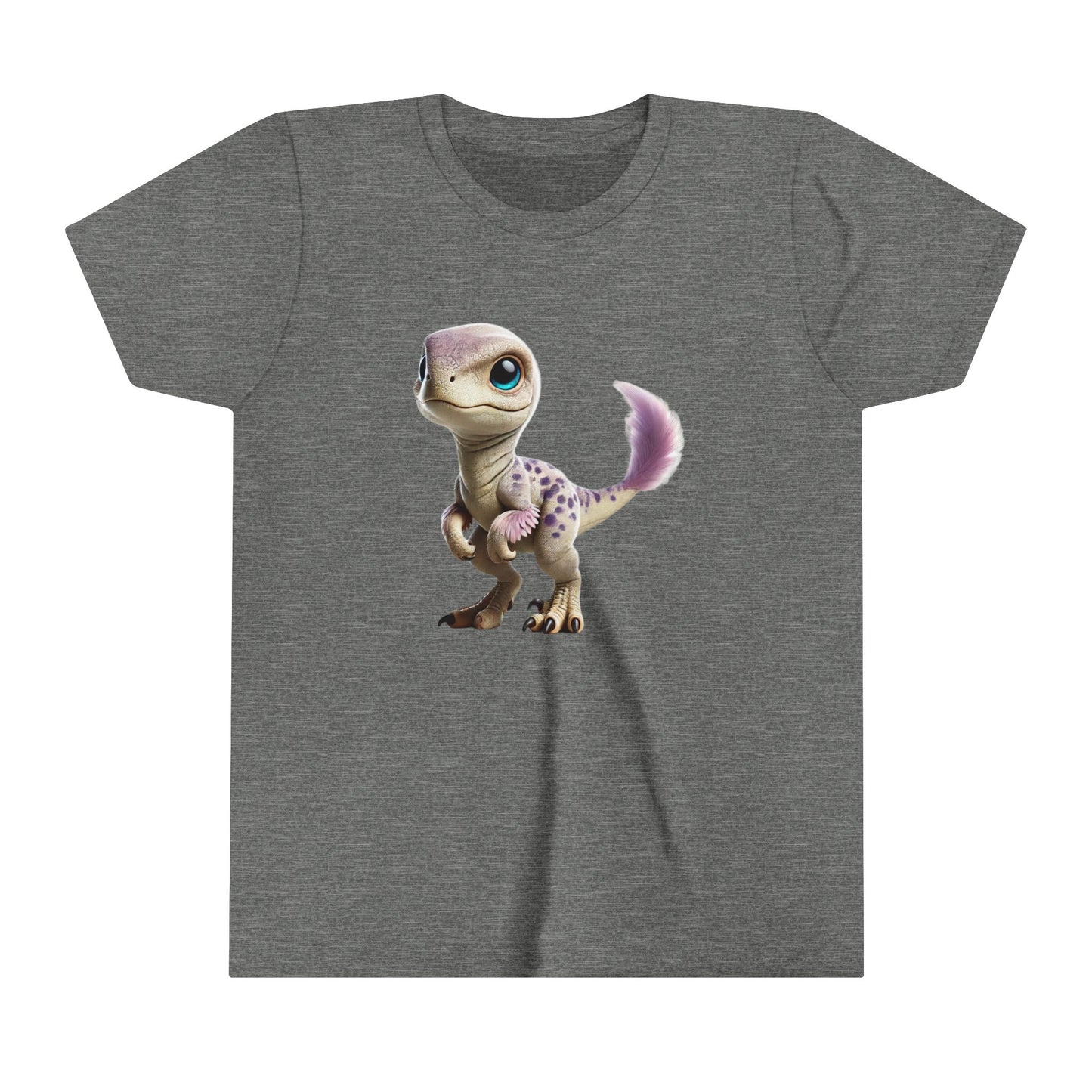 Youth Lovable Baby Velociraptor Tee – Sweet Dino Style in Soft Pastels! 🦖💜✨ - Unisex Jersey Short Sleeve Tee Super Comfy Dino T-Shirt Gift