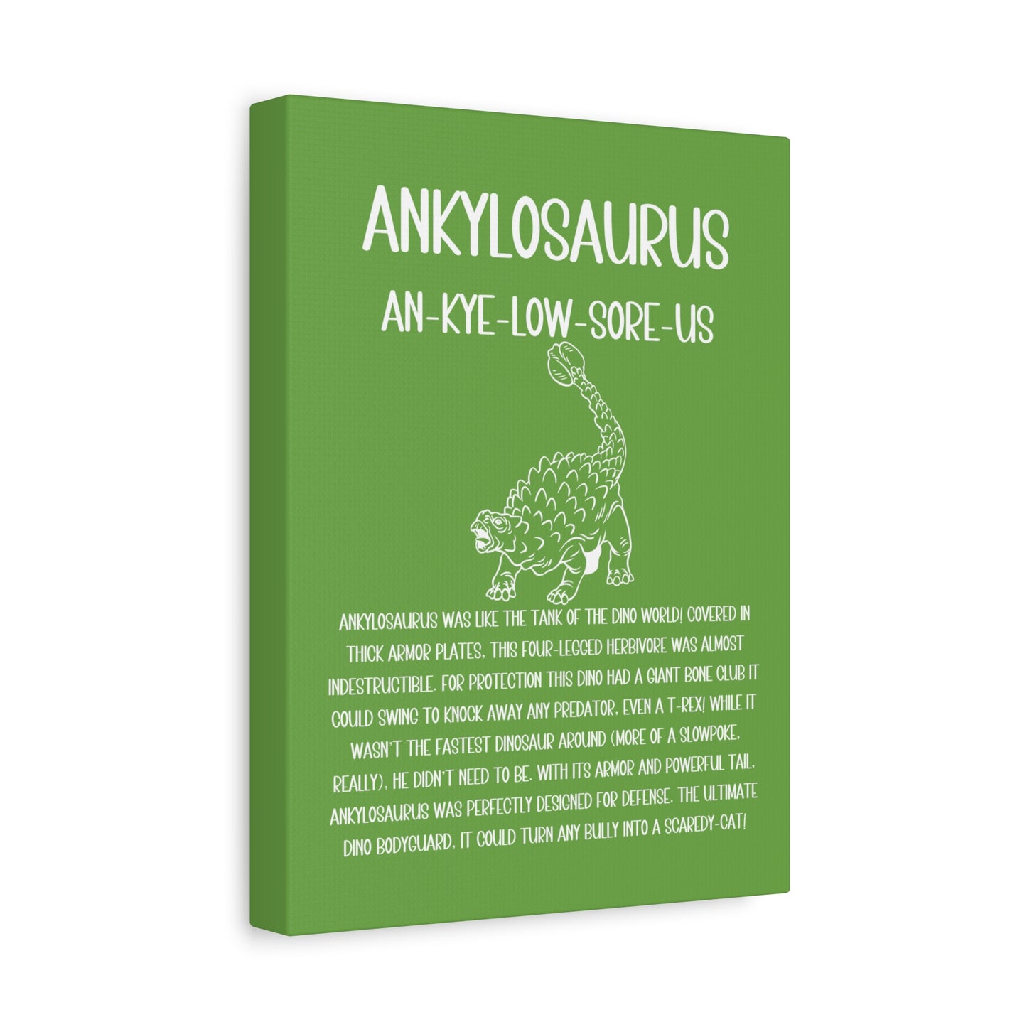 Defensive Ankylosaurus Vertical Matte Canvas Green, Stretched, 1.25" Amazing Gift for the Dino Lover in your life