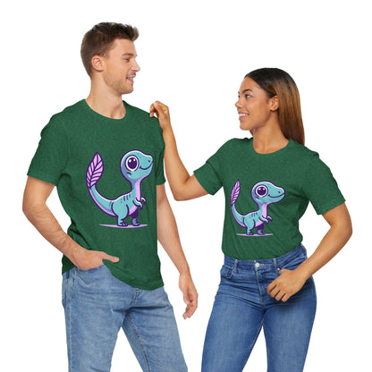 Adorable Pastel Velociraptor Tee – Cute Dino Vibes in Aqua & Lavender! 🦕💜💙 - Unisex Jersey Short Sleeve Tee Super Comfy Dino T-Shirt Gift