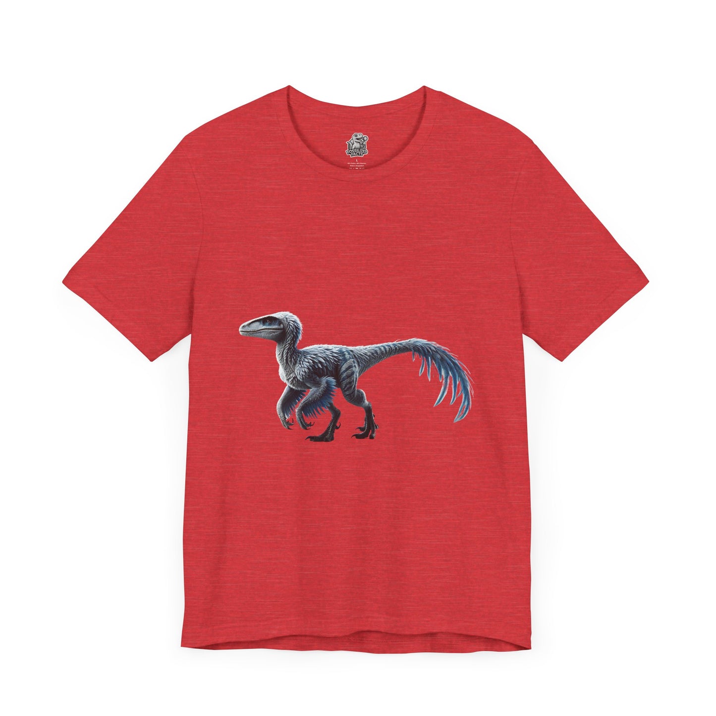 Icy Blue Feathered Velociraptor Tee – Fierce Style in Cool Tones! 🦖❄️🌌 - Unisex Jersey Short Sleeve Tee Super Comfy Dino T-Shirt Gift