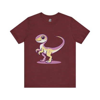 Lavender & Yellow Cartoon Velociraptor - Unisex Jersey Short Sleeve Tee Super Comfy Dino T-Shirt Gift