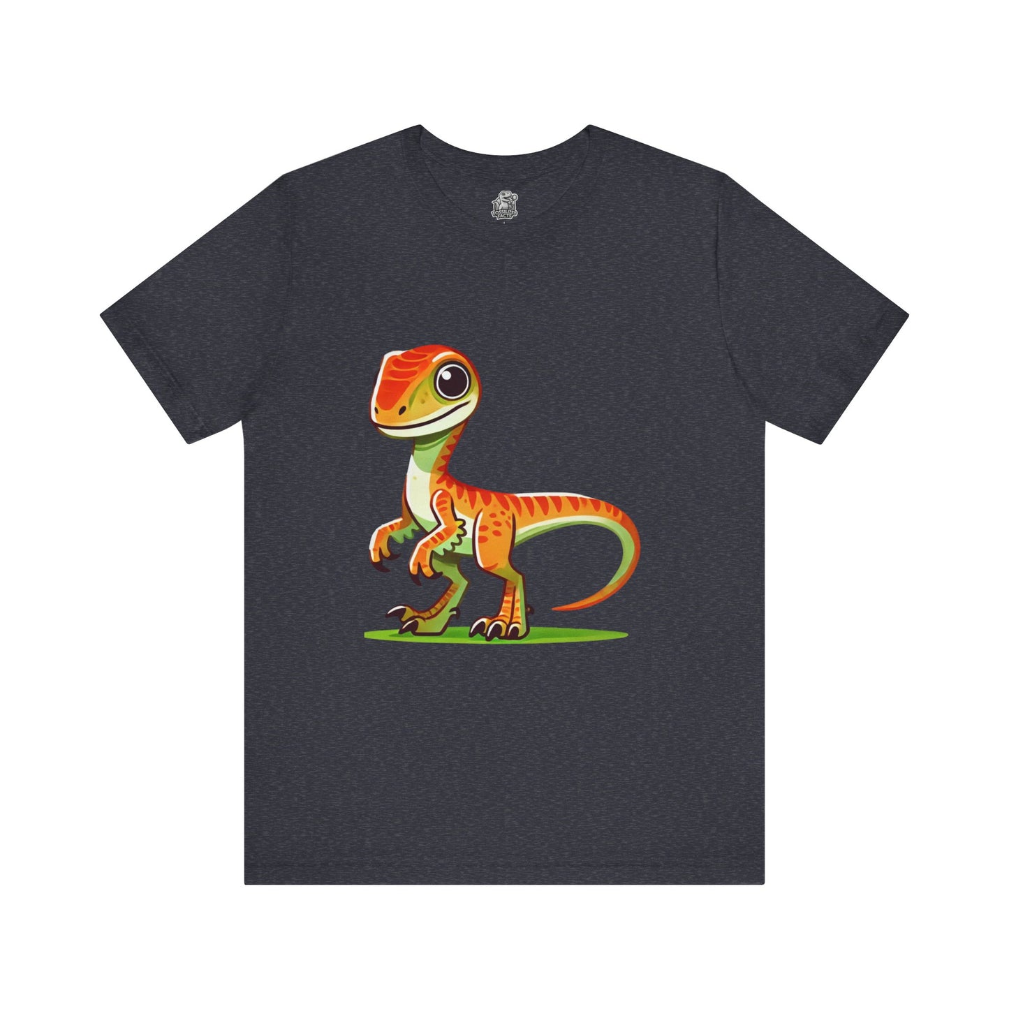 Bright & Bold Velociraptor Tee – Adorable Dino Fun in Orange & Green! 🦖🍊🌿 - Unisex Jersey Short Sleeve Tee Super Comfy Dino T-Shirt Gift