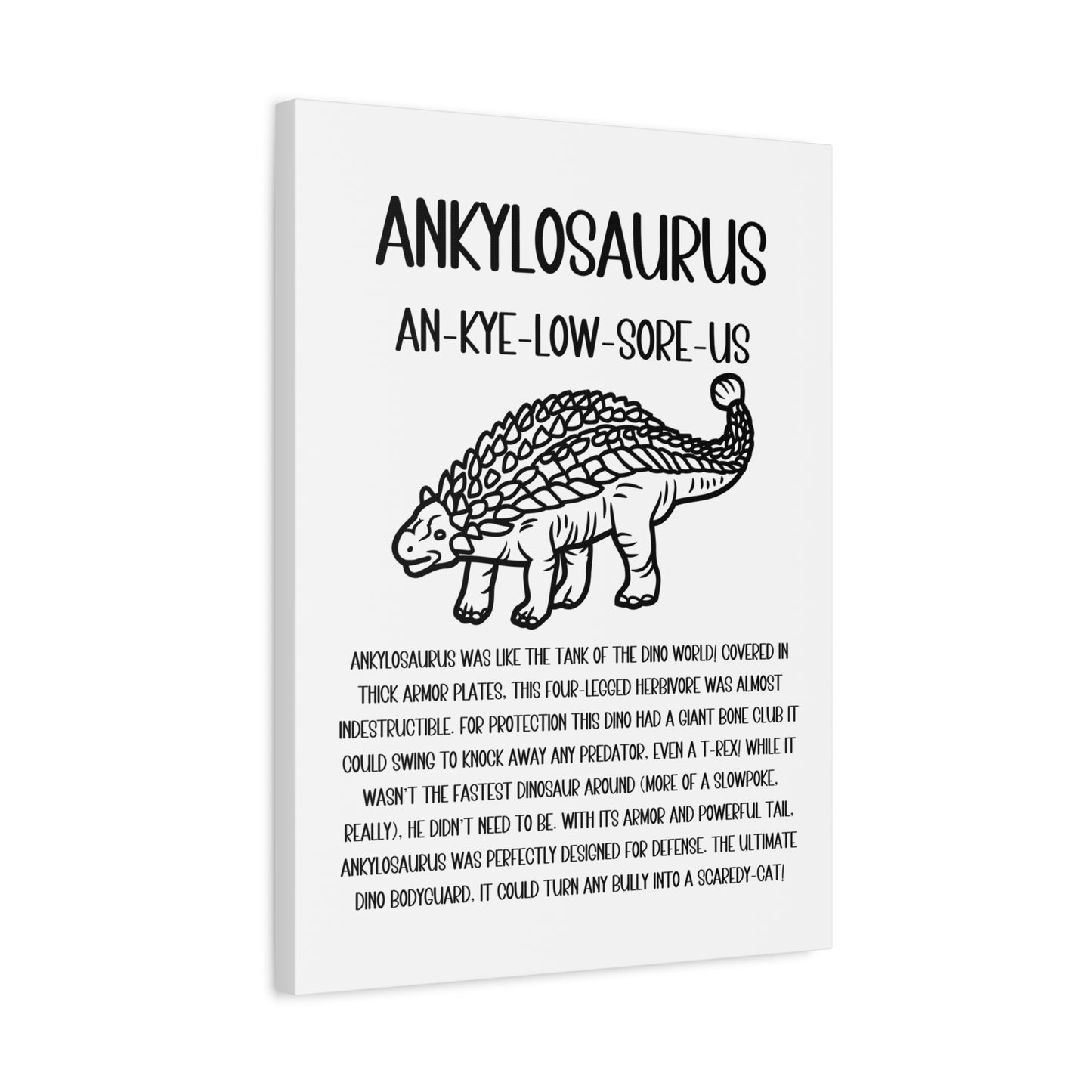 Outlined Ankylosaurus Vertical Matte Canvas White, Stretched, 1.25" Amazing Gift for the Dino Lover in your life