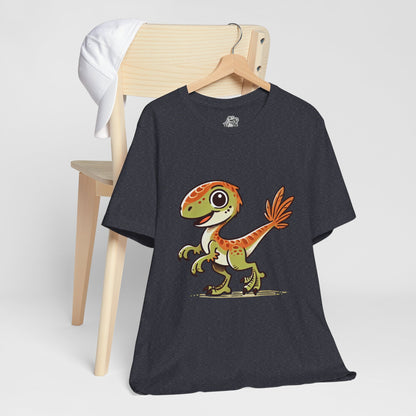 Playful Green Velociraptor Tee – Cute Dino Style with a Splash of Fun! 🦖🍂🌿 - Unisex Jersey Short Sleeve Tee Super Comfy Dino T-Shirt Gift