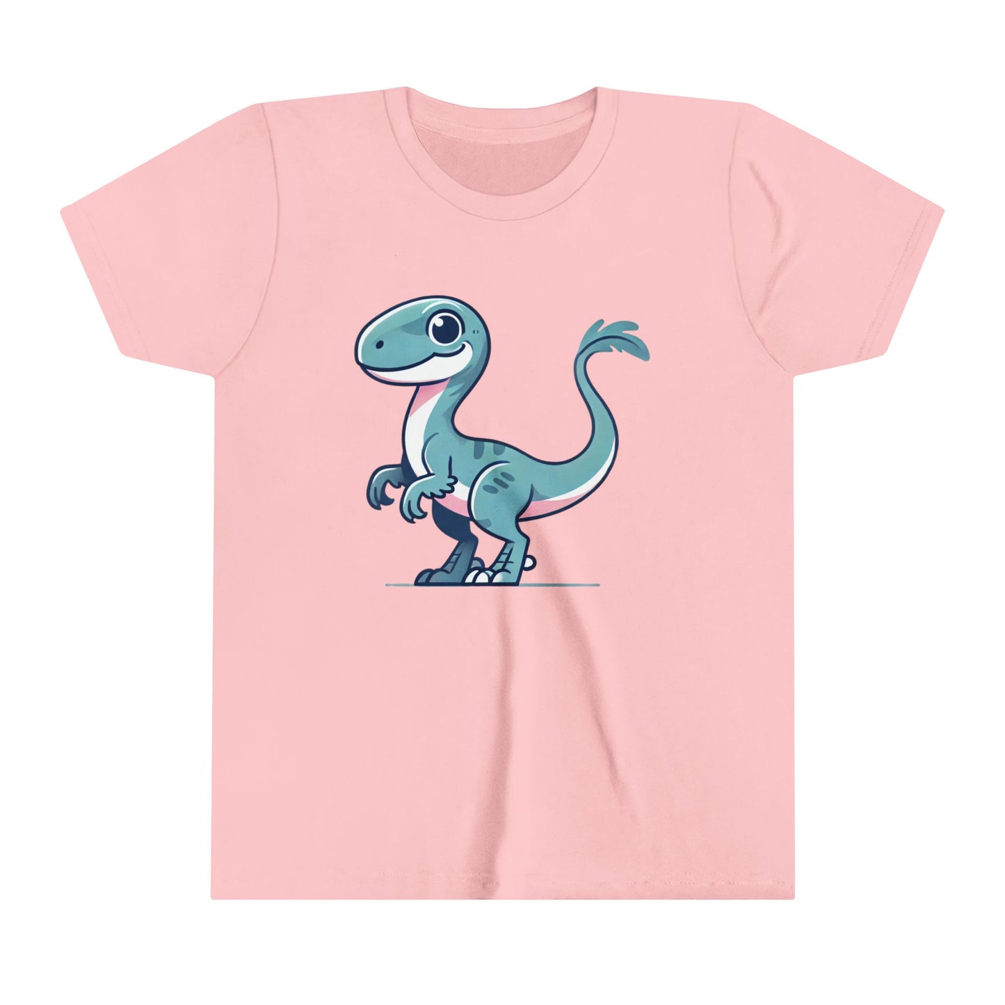 Youth Cheerful Blue Velociraptor Tee – Cute Dino Style for All Ages! 🌊🦖💙 - Unisex Jersey Short Sleeve Tee Super Comfy Dino T-Shirt Gift