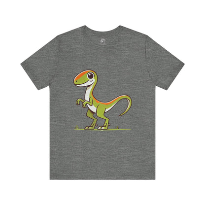 Playful Green Cartoon Velociraptor - Unisex Jersey Short Sleeve Tee Super Comfy Dino T-Shirt Gift