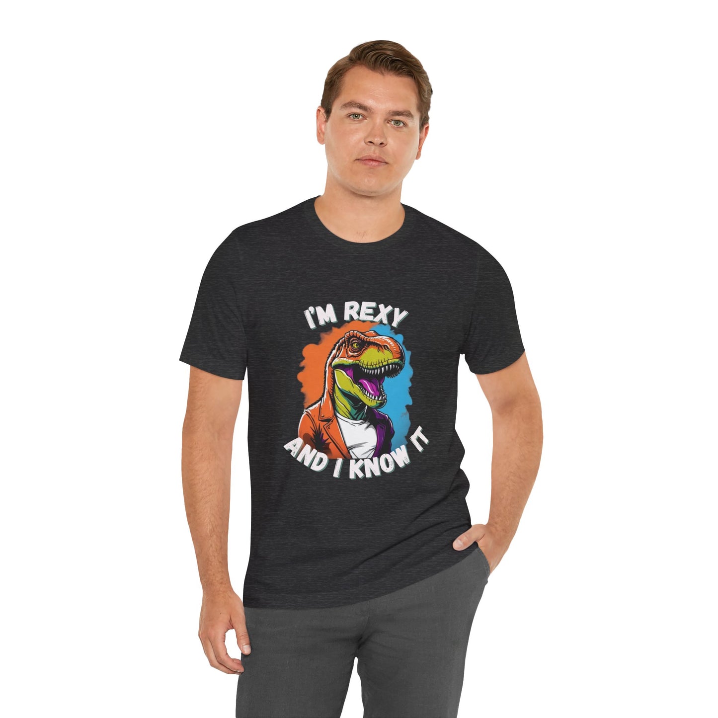 Vibrant Rex – I’m Rexy and I Know It Unisex T-Shirt with Bold Colors & T-Rex Swagger Unisex