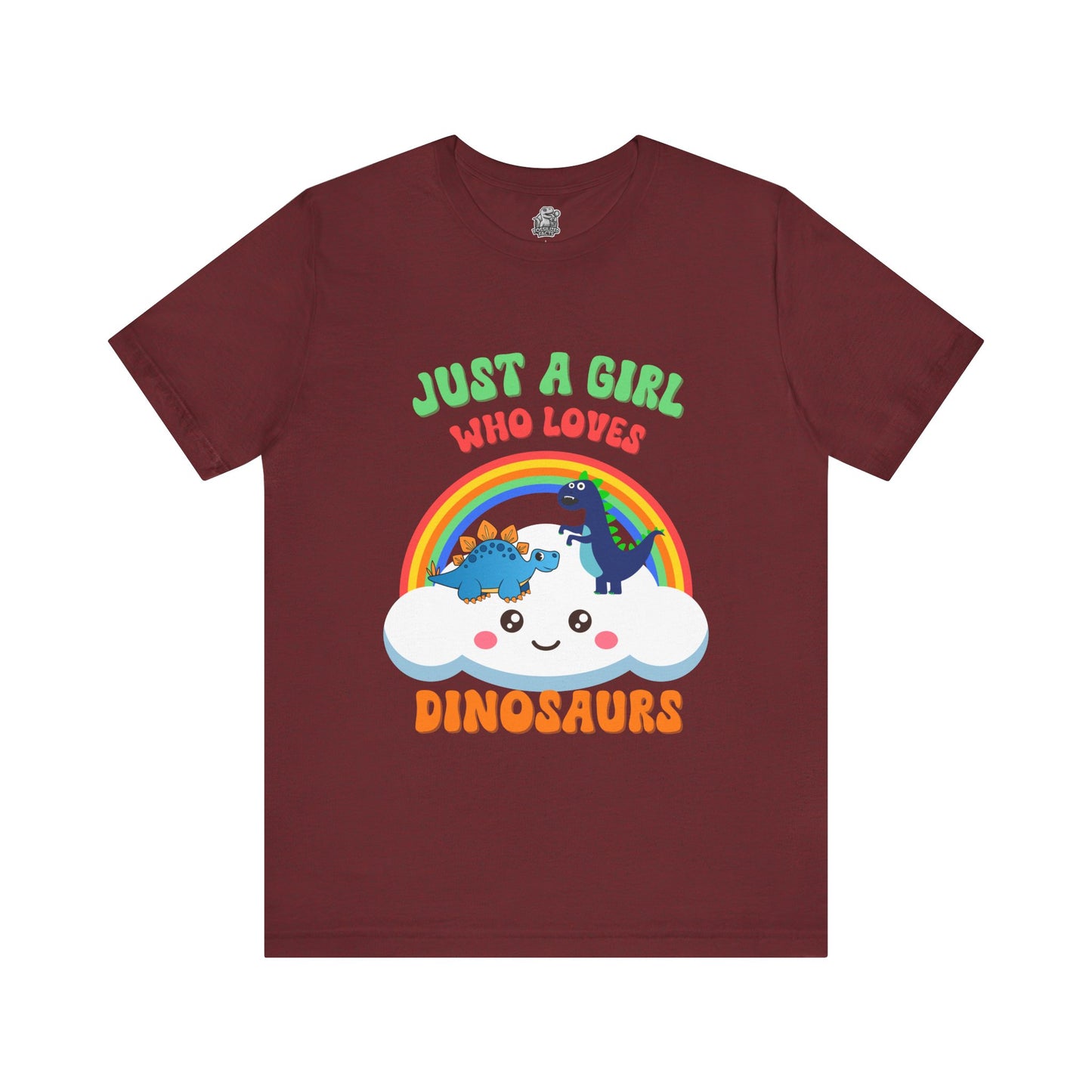 Just a Girl Who Loves Dinosaurs Unisex T-Shirt – Adorable Rainbow, Kawaii Cloud, and Fun Cartoon Dino Design