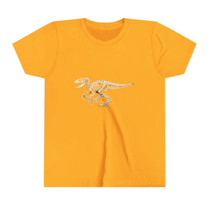 Youth Detailed Velociraptor Skeleton Tee – Fossil-Inspired Style for Dino Fans! 🦖🦴⚒️- Unisex Jersey Short Sleeve Tee Super Comfy Dino T-Shirt Gift