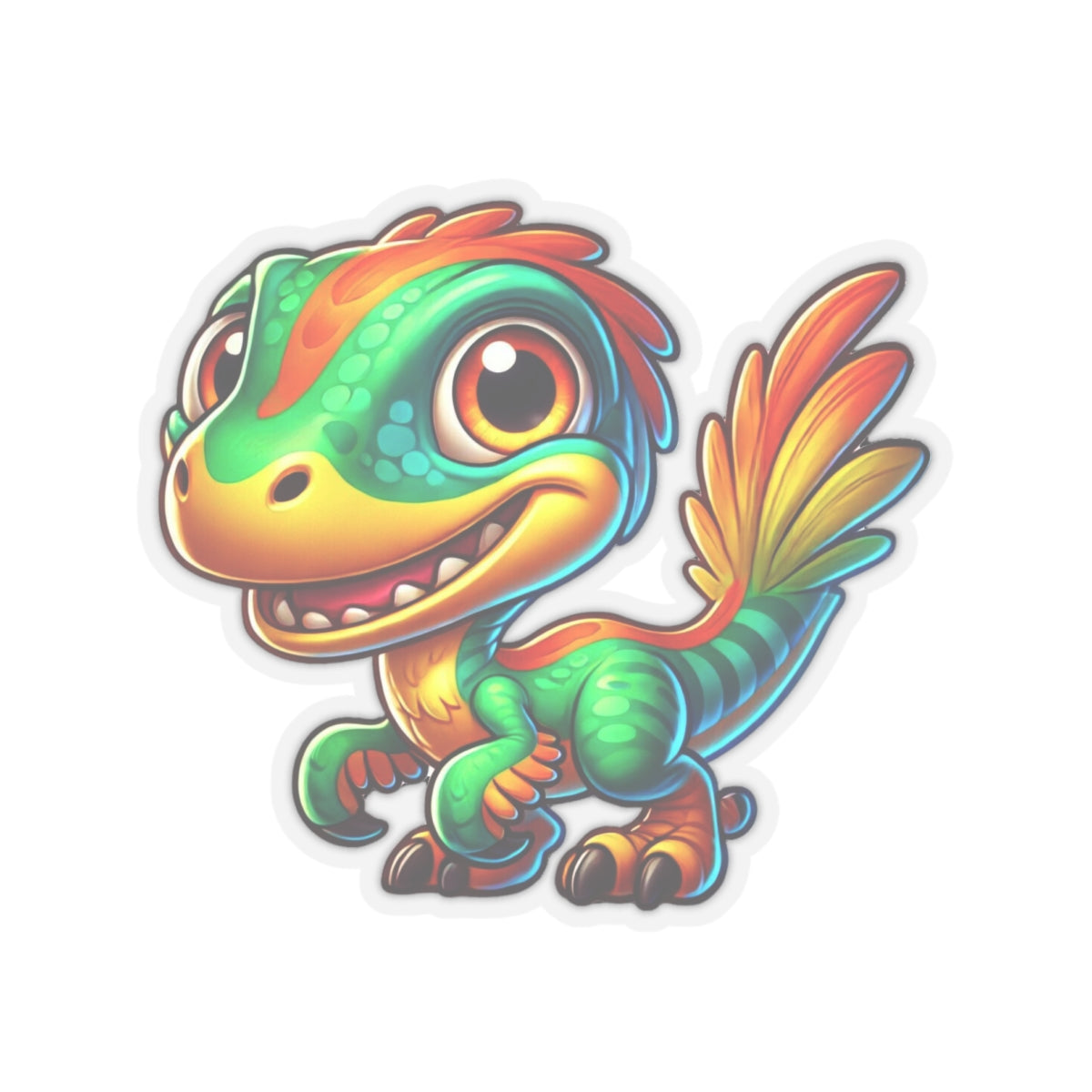 Adorable Green & Orange Velociraptor - Amazing Kiss-Cut Sticker Gift to dino decorate any surface Great Birthday Gift