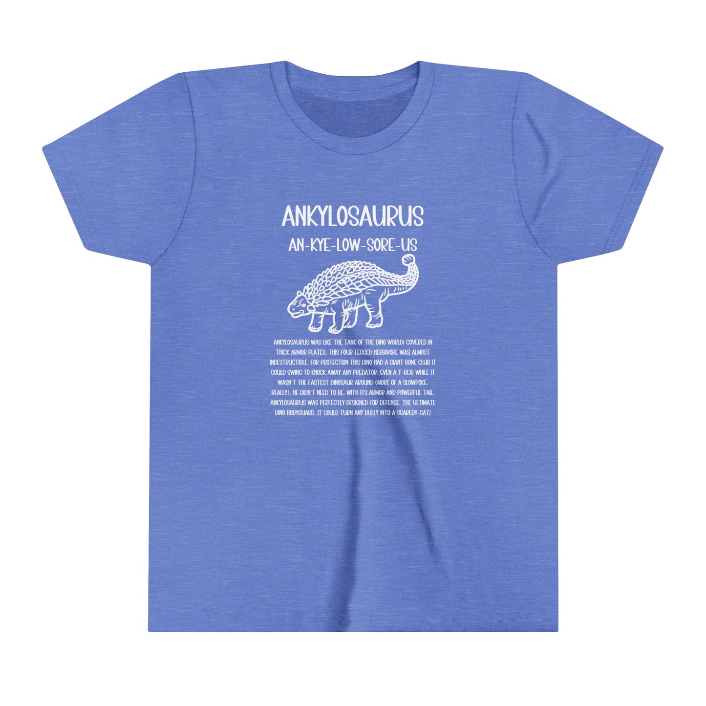 Detailed Youth Outlined Ankylosaurus T-Shirt with Detailed  White Graphics - Unisex Jersey Short Sleeve Tee Super Comfy Dino T-Shirt Gift