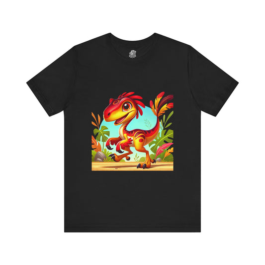 Playful Jungle Velociraptor Tee – Colorful Dino Fun for All Ages! 🦖🌈🌴 – A Wild Splash of Style and Prehistoric Flair! 🦖💜🌿 - Unisex Jersey Short Sleeve Tee Super Comfy Dino T-Shirt Gift