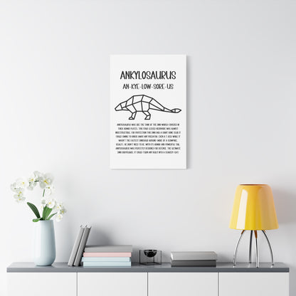 Polygon Outlined Ankylosaurus Vertical Matte Canvas White, Stretched, 1.25" Amazing Gift for the Dino Lover in your life