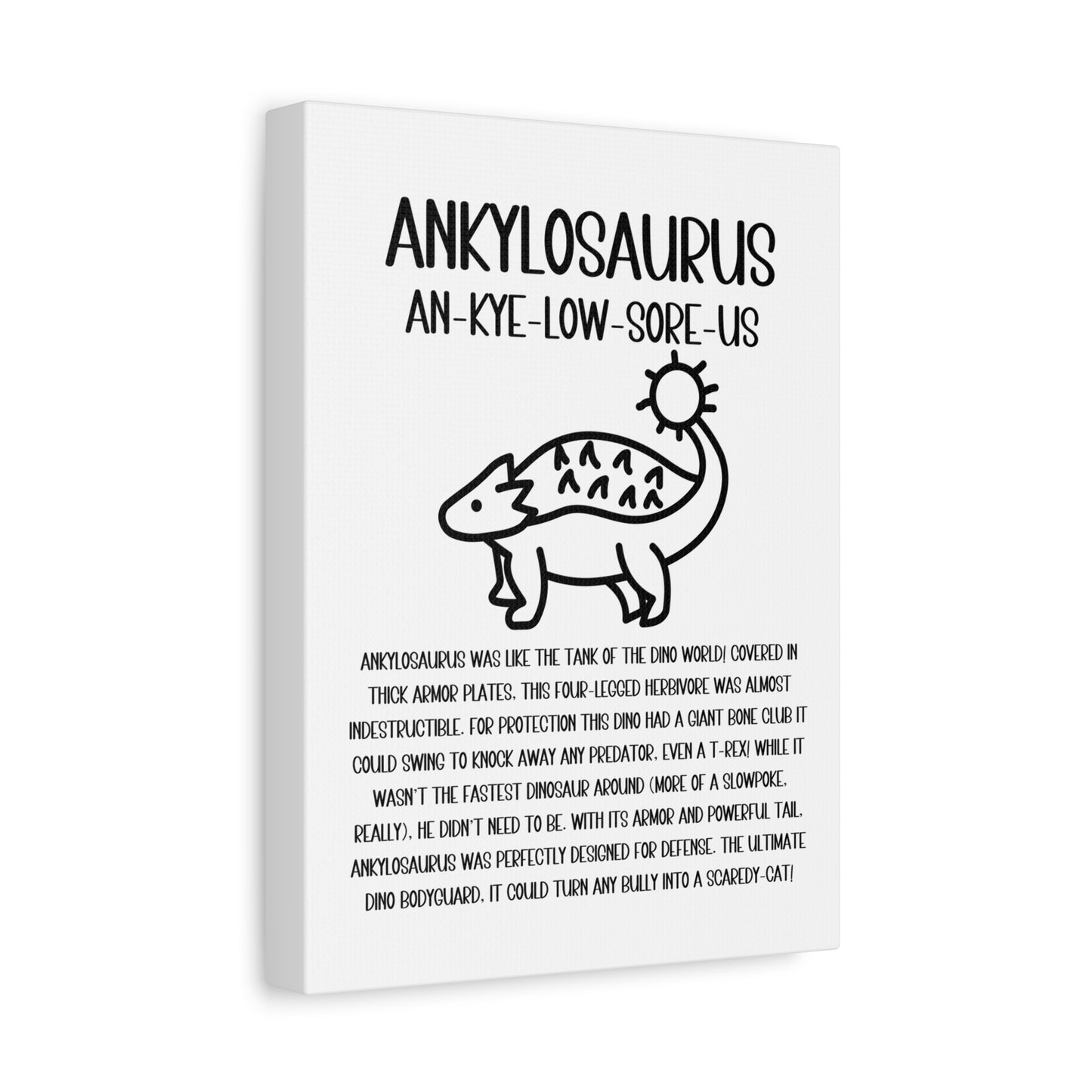 Cute Ankylosaurus Vertical Matte Canvas White, Stretched, 1.25" Amazing Gift for the Dino Lover in your life