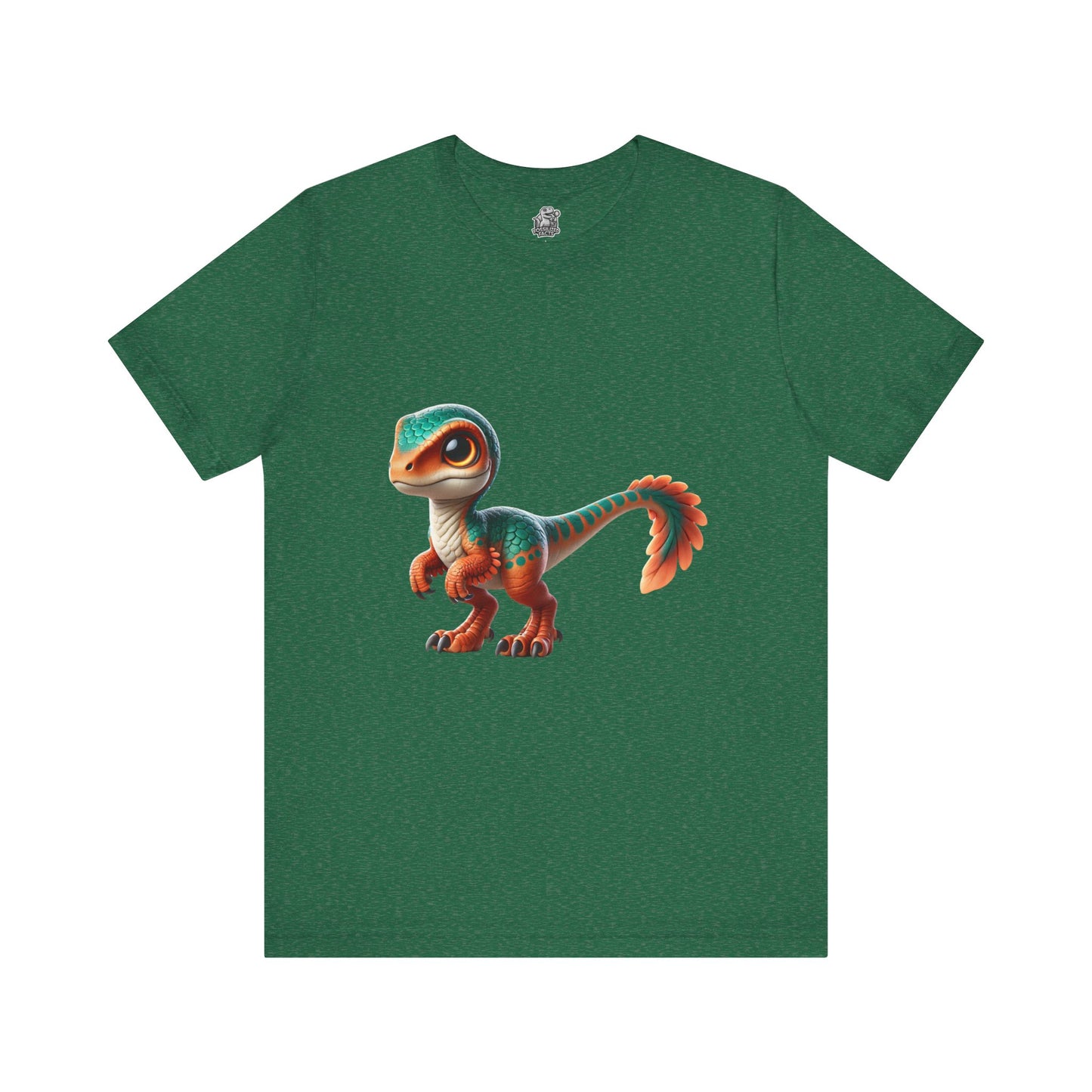 Adorable Scaled Velociraptor Tee – Vibrant Dino Charm in Teal & Orange! 🦖🍃🔥 - Unisex Jersey Short Sleeve Tee Super Comfy Dino T-Shirt Gift