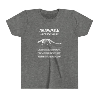 Youth Fossil Ankylosaurus T-Shirt with Detailed White Graphics - Unisex Jersey Short Sleeve Tee Super Comfy Dino T-Shirt Gift