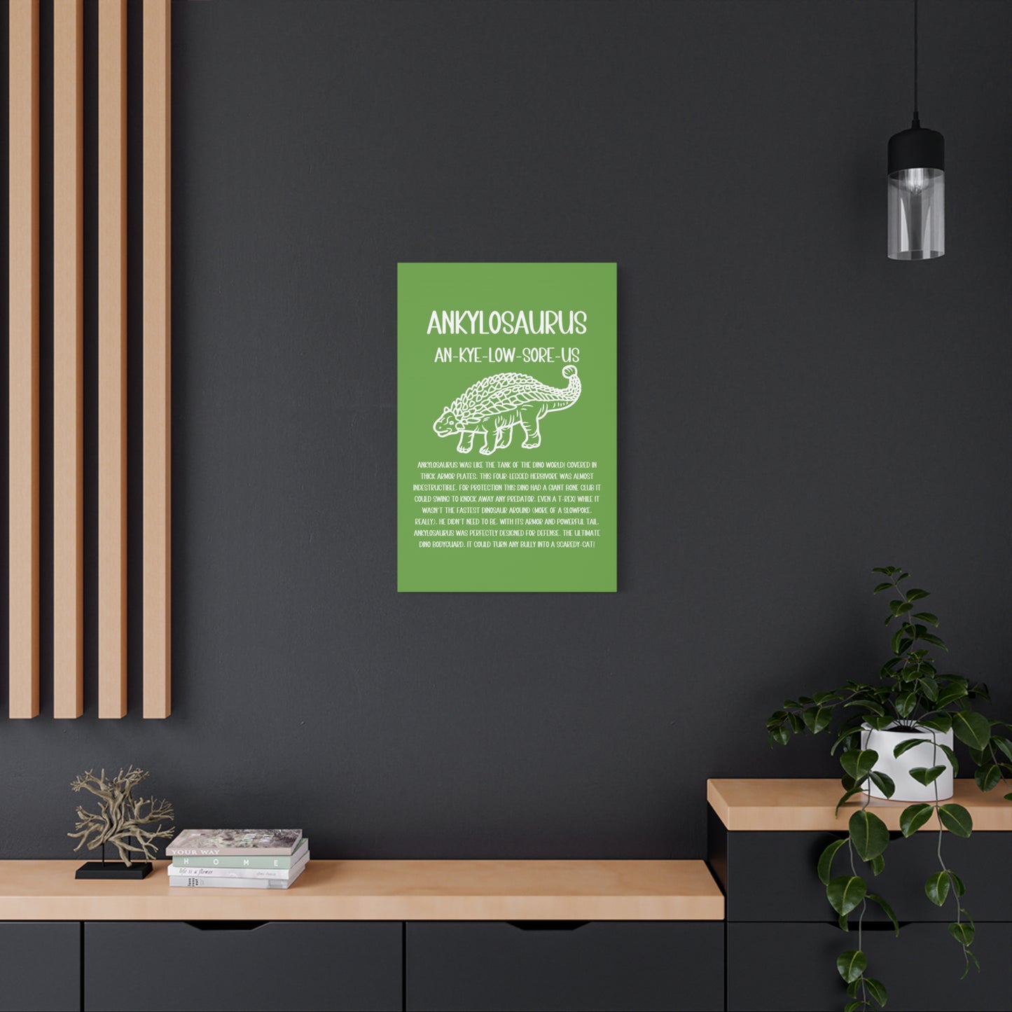 Outlined Ankylosaurus Vertical Matte Canvas Green, Stretched, 1.25" Amazing Gift for the Dino Lover in your life