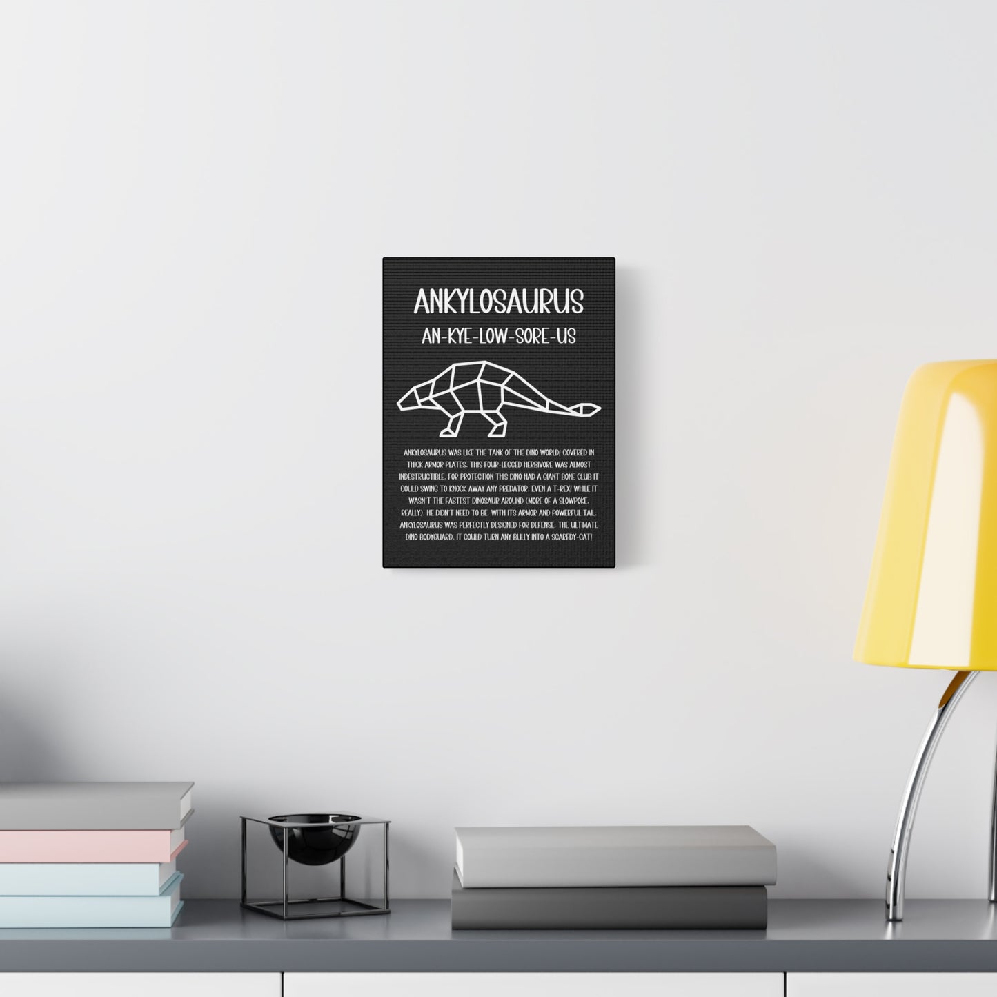 Polygon Outlined Ankylosaurus Vertical Matte Canvas Black, Stretched, 1.25" Amazing Gift for the Dino Lover in your life