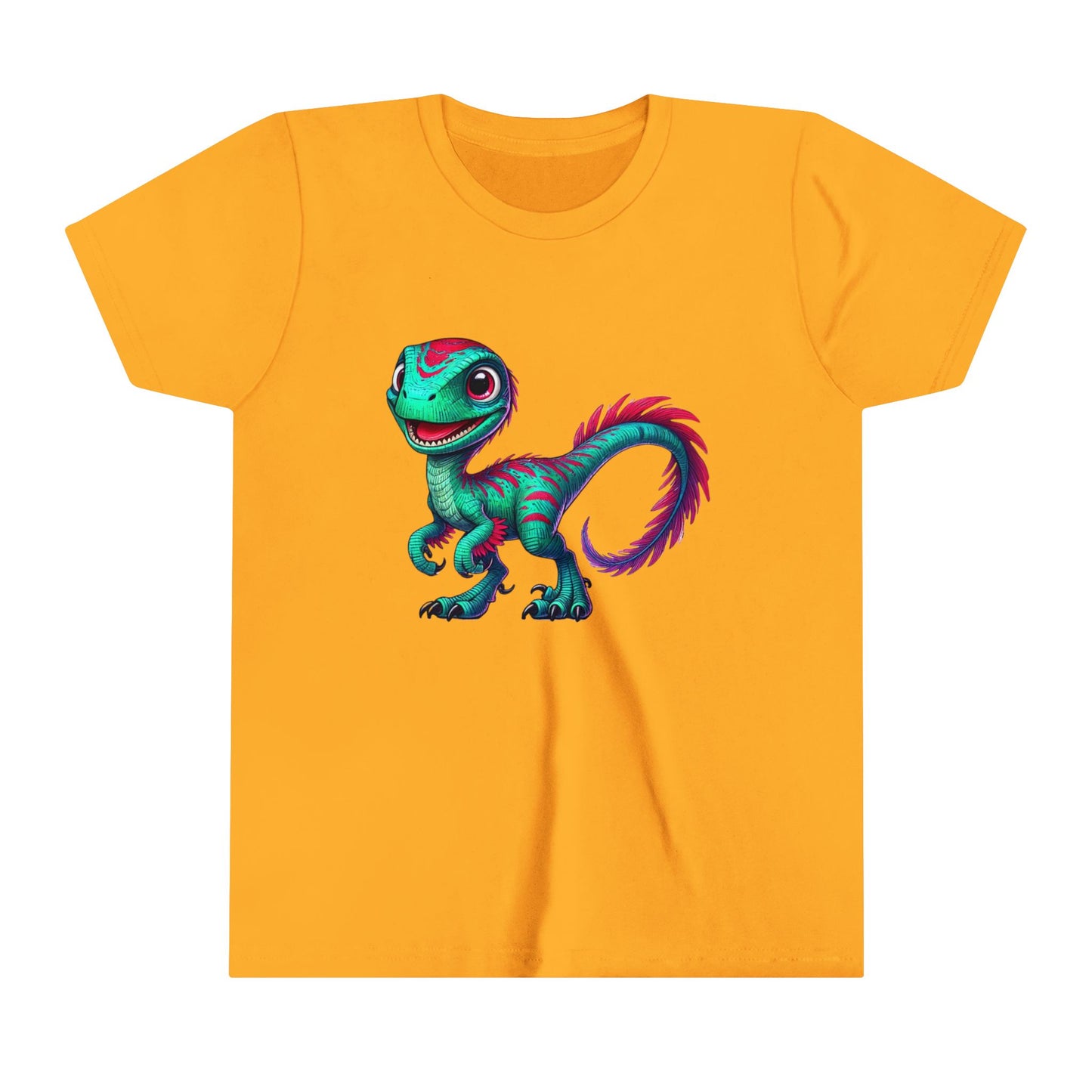 Youth Bright & Bold Velociraptor Tee – Stand Out with Dino Style! 🦖💜💚 - Unisex Jersey Short Sleeve Tee Super Comfy Dino T-Shirt Gift