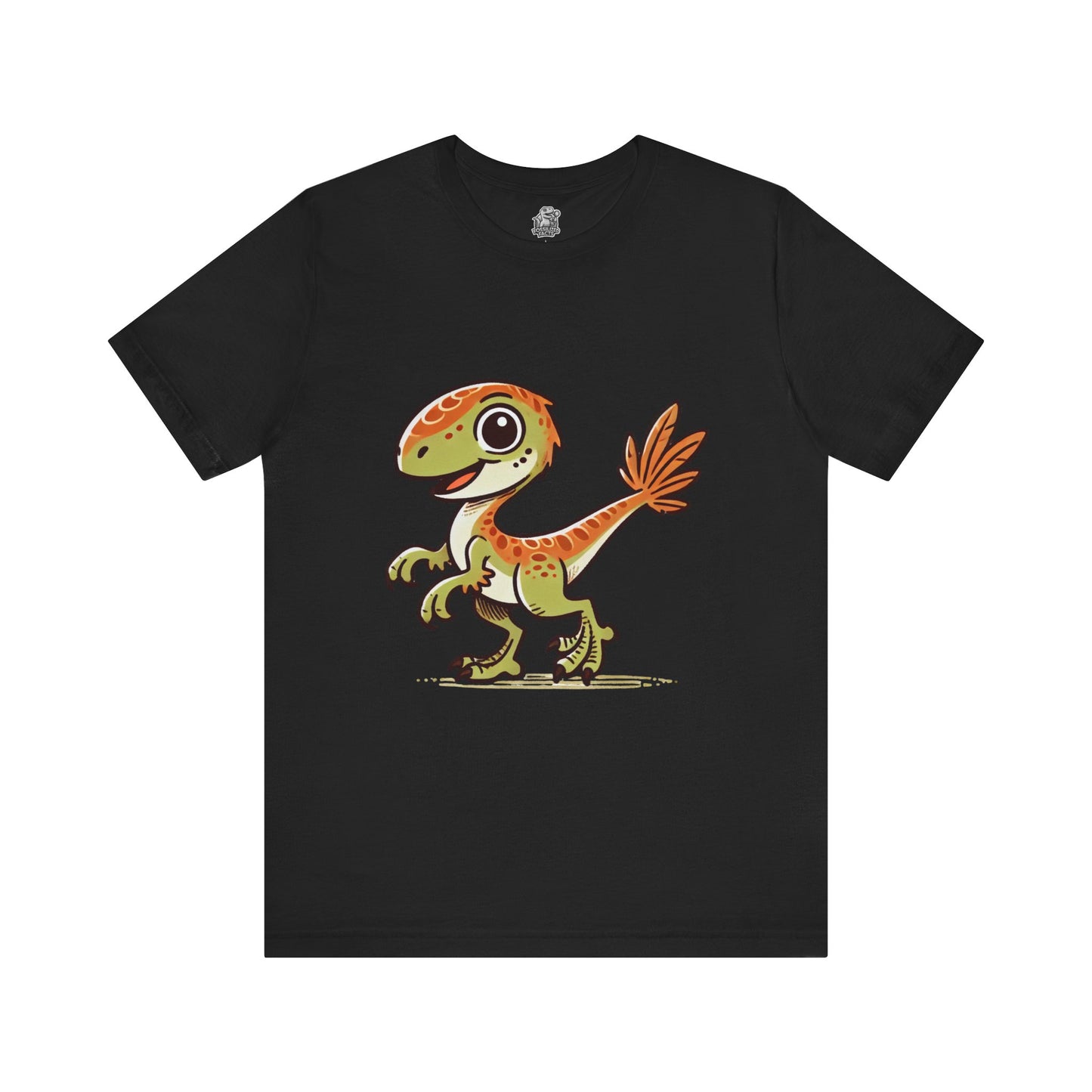 Playful Green Velociraptor Tee – Cute Dino Style with a Splash of Fun! 🦖🍂🌿 - Unisex Jersey Short Sleeve Tee Super Comfy Dino T-Shirt Gift