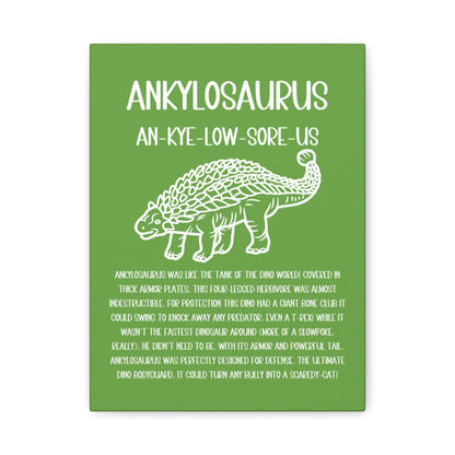 Outlined Ankylosaurus Vertical Matte Canvas Green, Stretched, 1.25" Amazing Gift for the Dino Lover in your life