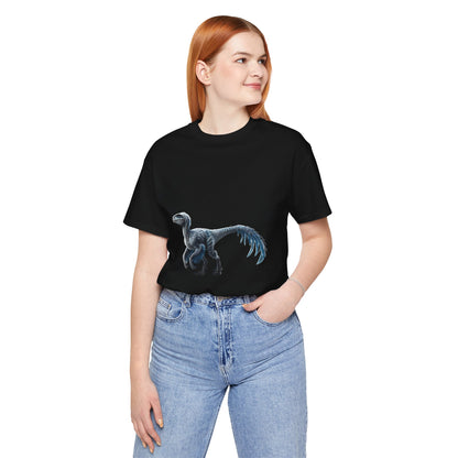 Icy Blue Feathered Velociraptor Tee – Fierce Style in Cool Tones! 🦖❄️🌌 - Unisex Jersey Short Sleeve Tee Super Comfy Dino T-Shirt Gift