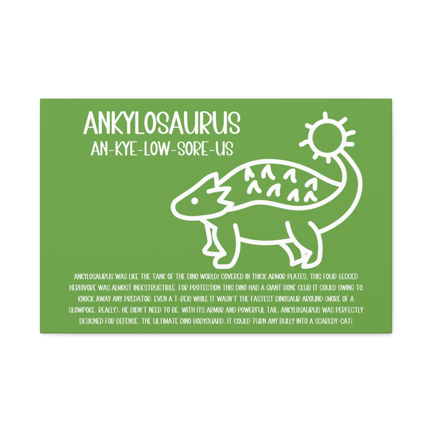 Cute Ankylosaurus Horizontal Matte Canvas Green, Stretched, 1.25" Amazing Gift for the Dino Lover in your life