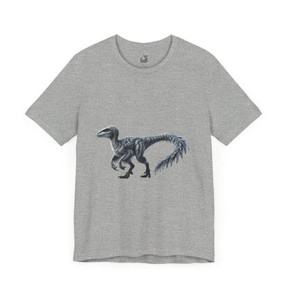 Elegant Feathered Velociraptor Tee – Sleek Style in Striking Silver & Gray 🦖🌌❄️ - Unisex Jersey Short Sleeve Tee Super Comfy Dino T-Shirt Gift