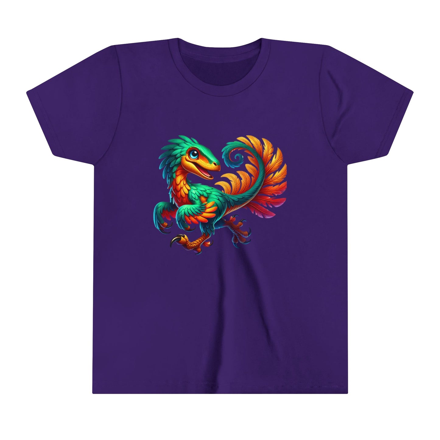 Youth Exotic Rainbow-Feathered Velociraptor  – Stunningly Realistic & Playful - Unisex Jersey Short Sleeve Tee Super Comfy Dino T-Shirt Gift