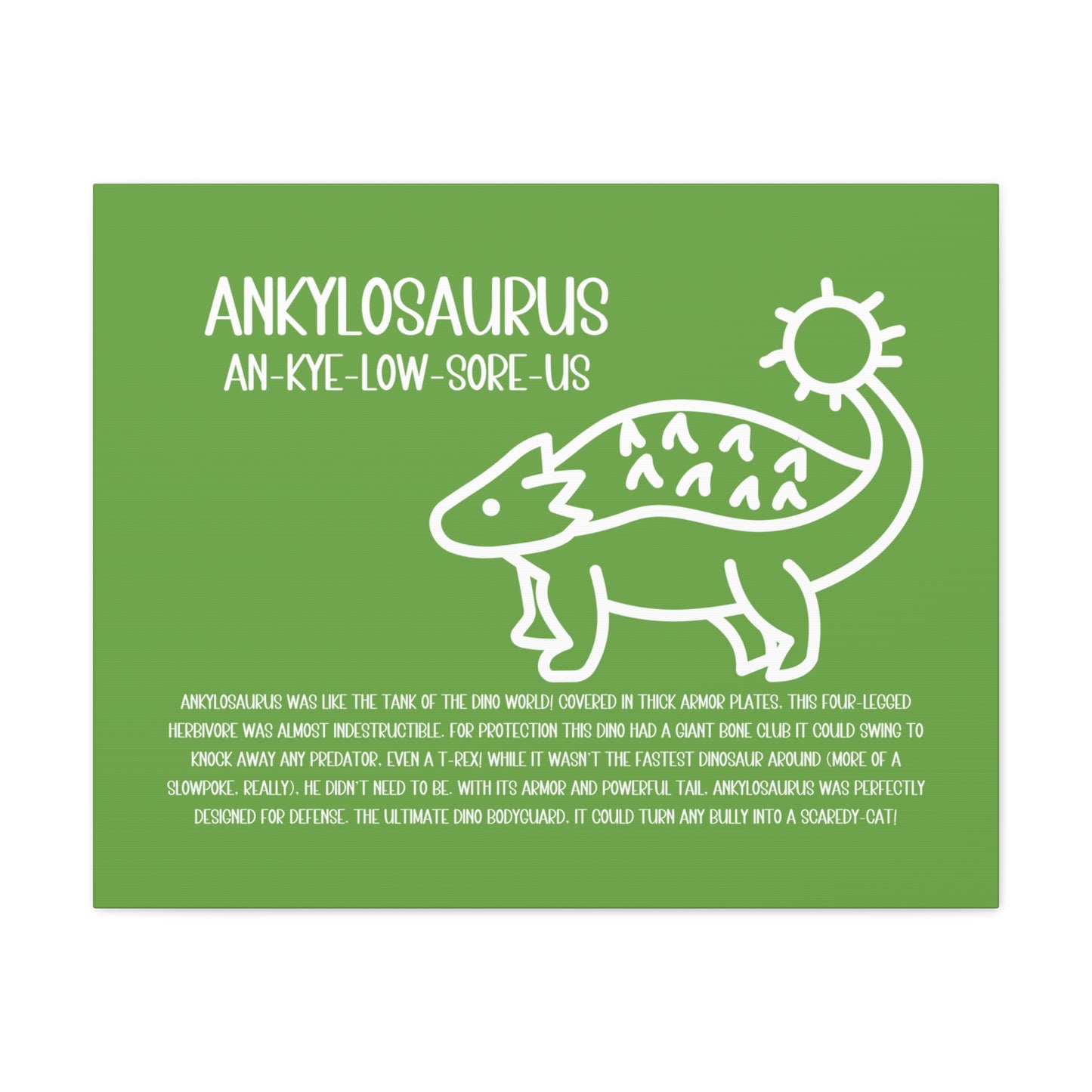 Cute Ankylosaurus Horizontal Matte Canvas Green, Stretched, 1.25" Amazing Gift for the Dino Lover in your life