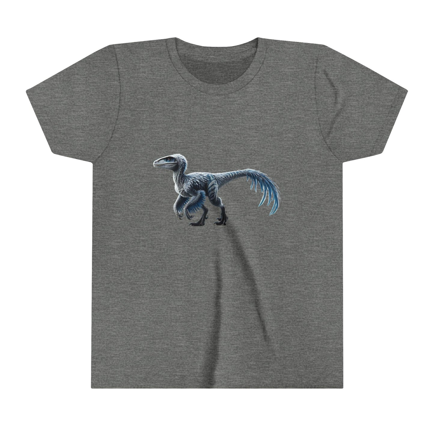 Youth Icy Blue Feathered Velociraptor Tee – Fierce Style in Cool Tones! 🦖❄️🌌 - Unisex Jersey Short Sleeve Tee Super Comfy Dino T-Shirt Gift