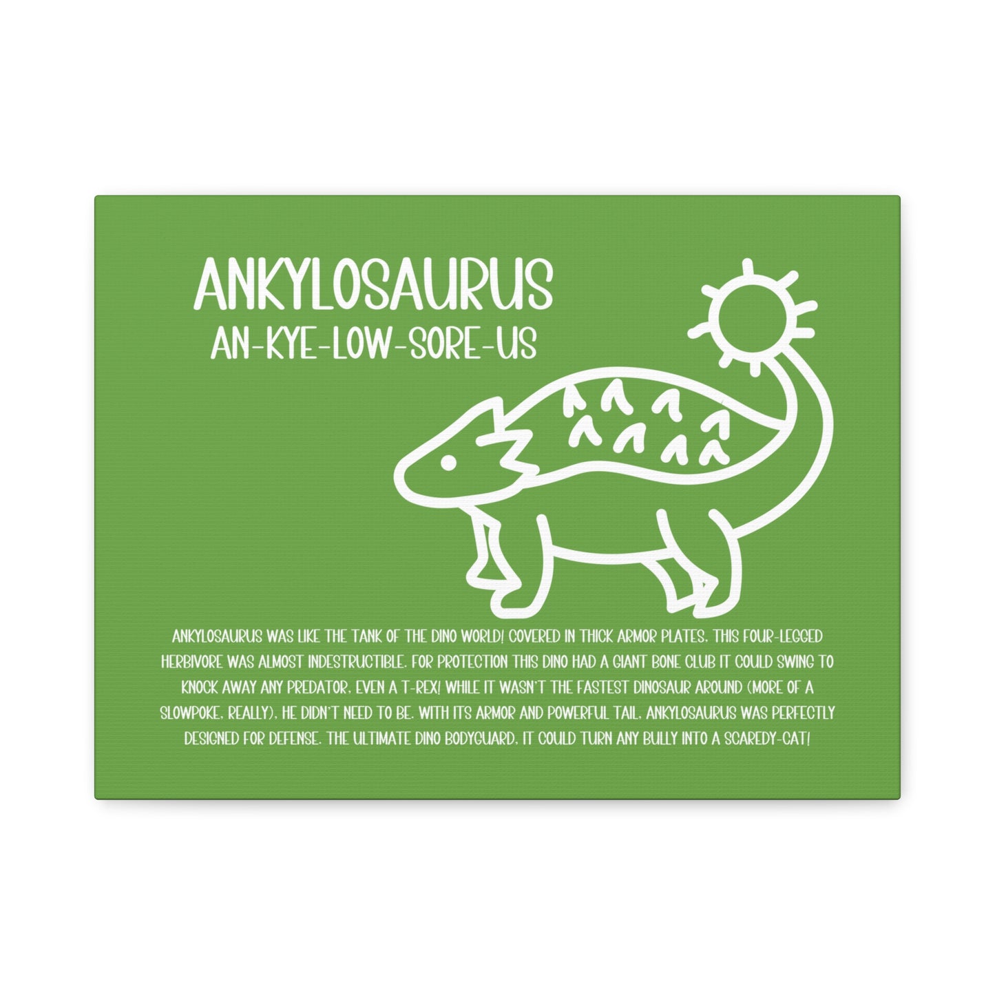 Cute Ankylosaurus Horizontal Matte Canvas Green, Stretched, 1.25" Amazing Gift for the Dino Lover in your life