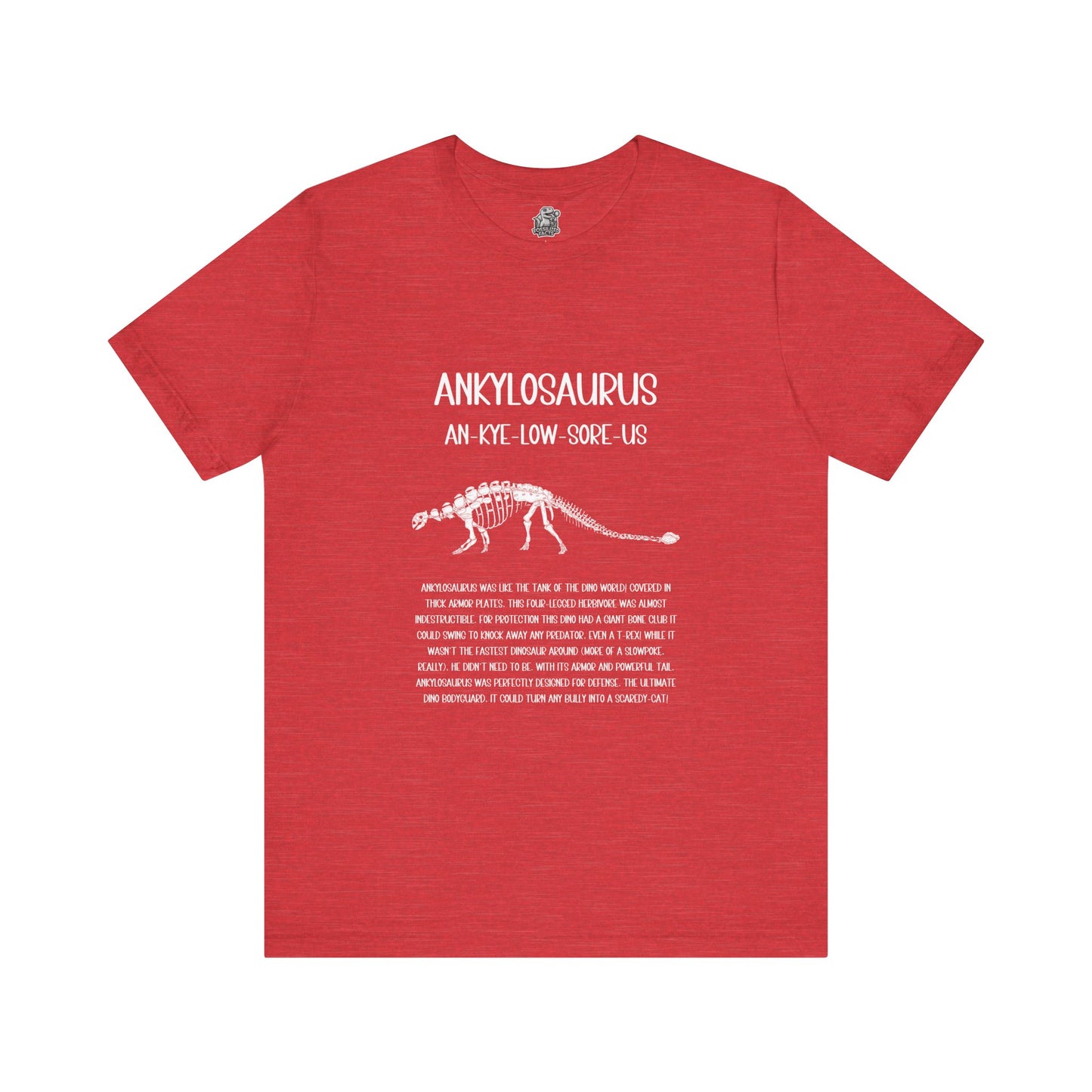 Fossil Ankylosaurus Detailed with White Graphics- Unisex Jersey Short Sleeve Tee Super Comfy Dino T-Shirt Gift