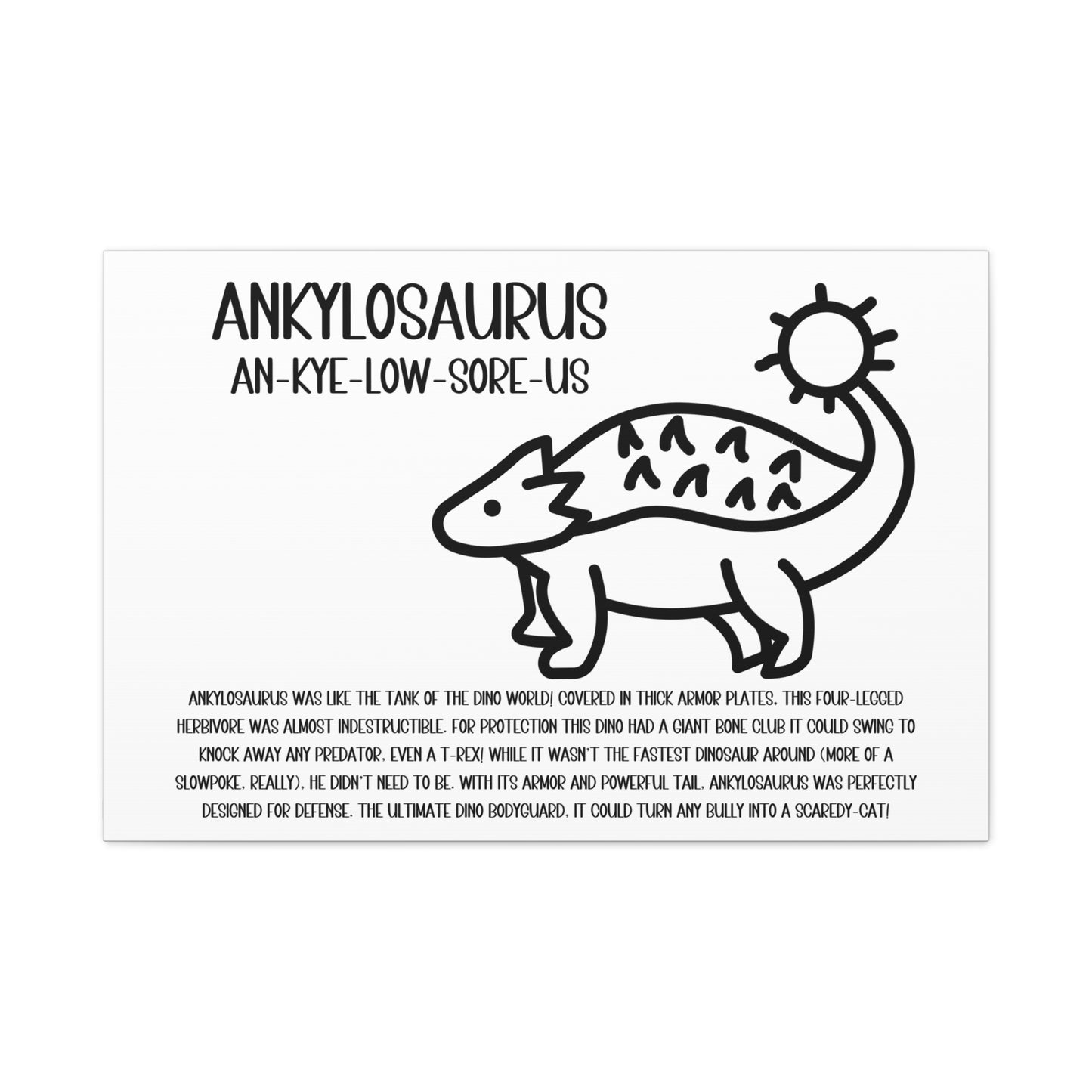 Cute Ankylosaurus Horizontal Matte Canvas White, Stretched, 1.25" Amazing Gift for the Dino Lover in your life