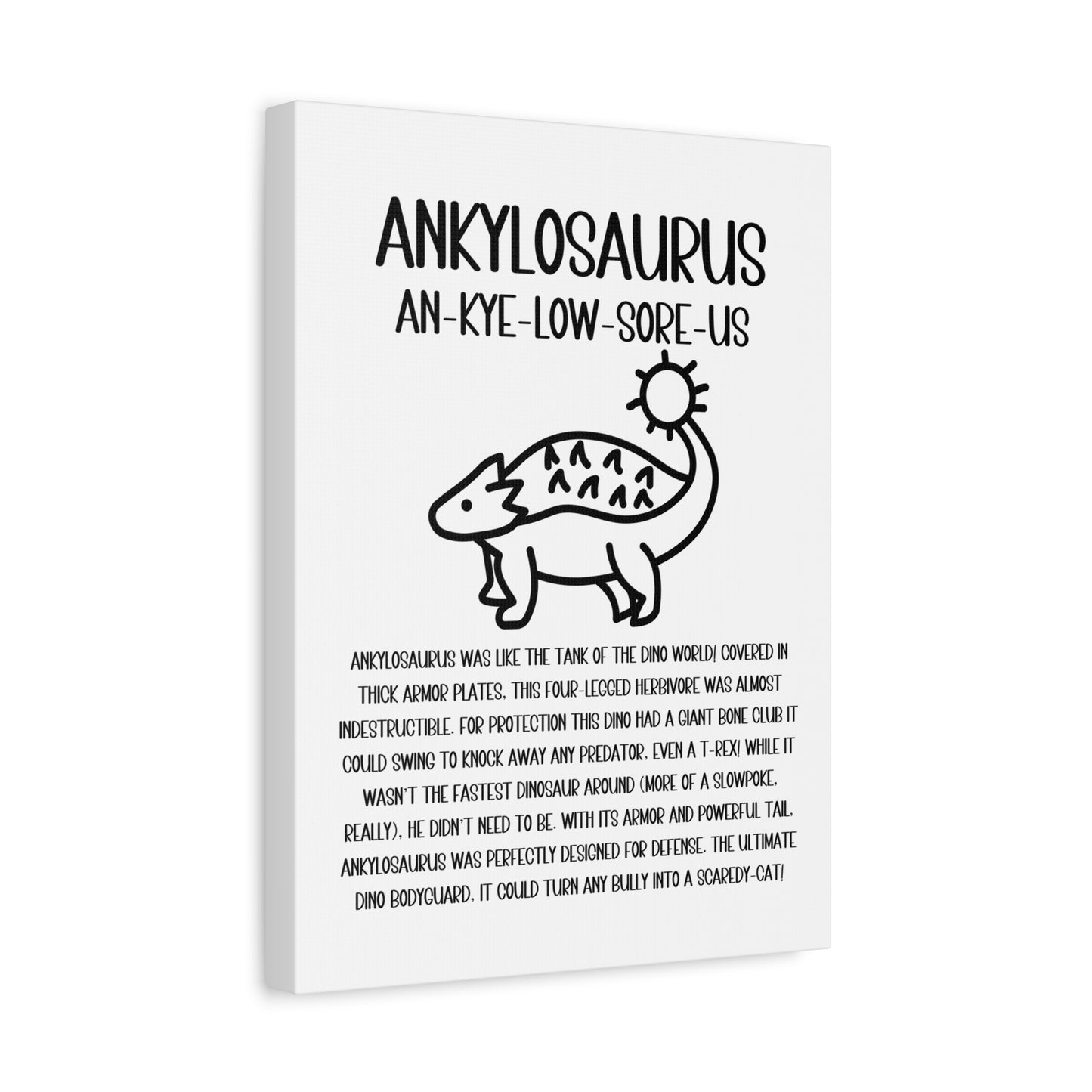 Cute Ankylosaurus Vertical Matte Canvas White, Stretched, 1.25" Amazing Gift for the Dino Lover in your life