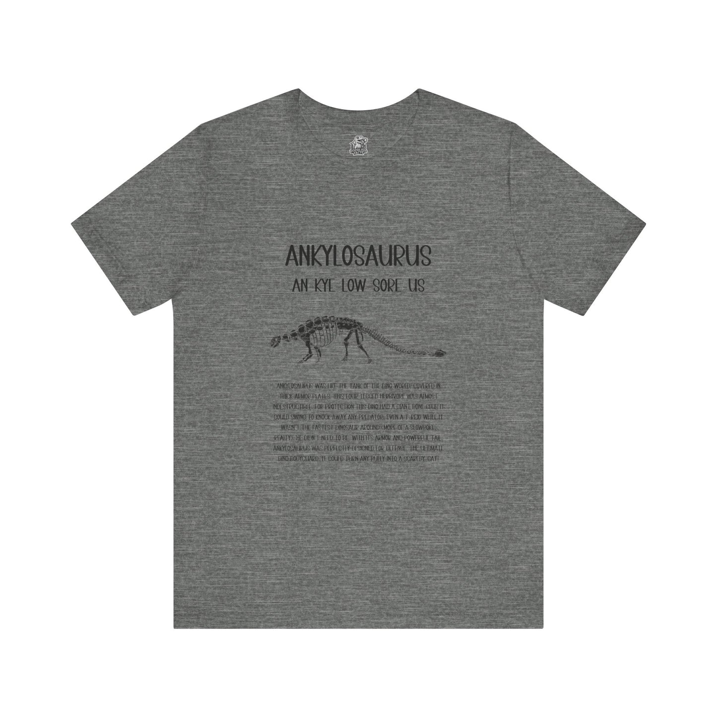 Fossil Ankylosaurus Detailed with Black Graphics - Unisex Jersey Short Sleeve Tee Super Comfy Dino T-Shirt Gift